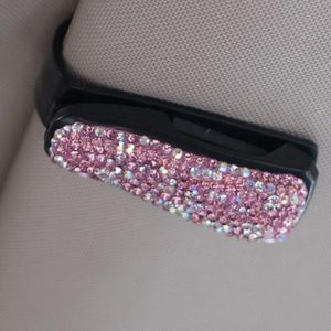 Luxe Wit Roze Shining Crystal Auto Zonneklep Bril Case Zonnebril Ticket Ontvangst Card Clip Opslag Houder
