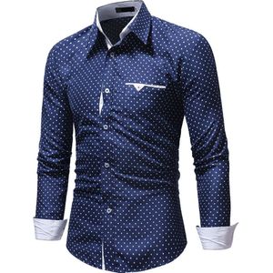 Mannen Herfst Casual Formele Polka Slim Fit Lange Mouw Jurk Shirt Top Blouse Plus Size hawaiian camisa sociale masculina shirts