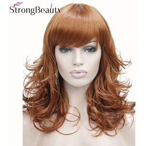 StrongBeauty Synthetisch Medium Krullend Pruiken Zwart Blond Bruin Pruik Voor Afrikaanse Amrican Vrouw Haar Met Pony