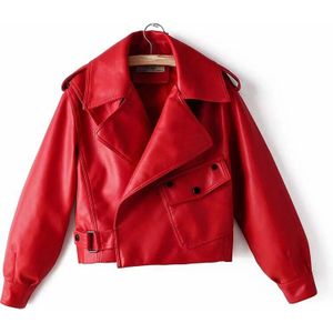 Faux Leren Jas Vrouwen Turn-Down Kraag Casual Pu Lederen Jassen Vrouwelijke Korte Losse Motorfiets Biker Jas uitloper