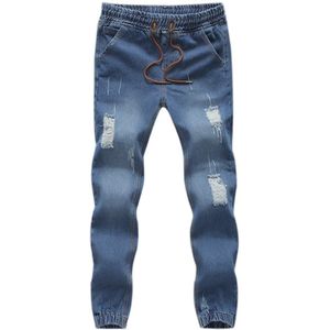 Mannen Mode Jeans Trekkoord Slim Fit Denim Enkellange Casual Broek