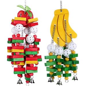 Vogel Hout Kauwen Speelgoed 2 Pieces Banana Apple Papegaai Cake Chew Speelgoed Grote Middelgrote Ara Vogel Speelgoed