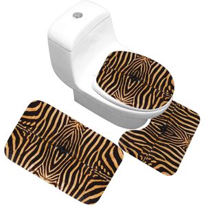 Koe Patroon En Zebra Striae Badkamer Wc Matten Set Water-Absorberende Flanel Badmat Antislip Vloerkleed