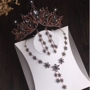 Barokke Verzilverd Crystal Leaf Bridal Sieraden Sets Strass Crown Tiara Choker Ketting Earring Afrikaanse Kralen Sieraden Set