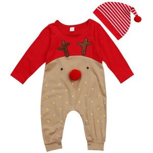 Focusnorm 2 STUKS Pasgeboren Baby Jongen Meisje Kerst Rendier Romper Lange Mouwen Katoenen Jumpsuit Kleding Outfit Set