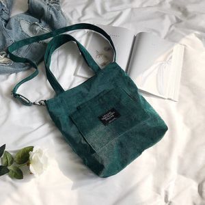 Vrouwen Corduroy Rits Schoudertas Katoenen Canvas Handtas Casual Tote Vrouwelijke Eco Crossbody Tas Dames Vintage Messenger Bags