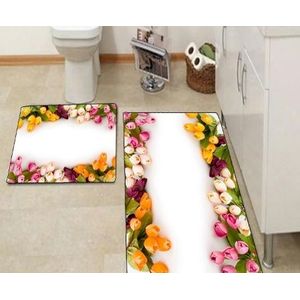 Anders Roze Rozen Zwarte Steen Gekleurde Rozen Bloemen 3d Print Non Slip Microfiber 2 stuk Badmat set voor Badkamer 90x60 cm 50x60 cm