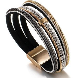 Flashbuy Lichtmetalen Charm Lederen Armbanden Voor Vrouwen Multilayer Strass Wrap Armbanden & Bangles Mode-sieraden Vrouwelijke