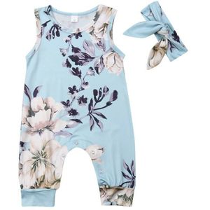 Baby Baby Meisje Jongens Zomer Bloemen Romper Hoofdband 2 Stuks Mouwloze Jumpsuit Outfits Kleding Set