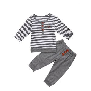 Pasgeboren Kids Baby Boy 0-24M Baby Gestreepte Patchwork Katoenen Kleding Top + Grijze Broek Outfit Set