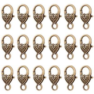 50 Stuks Tibetaanse Stijl Hart Karabijnsluiting Antiek Brons Voor Diy Sieraden Accessoires Handwerk 25.5x14x6mm