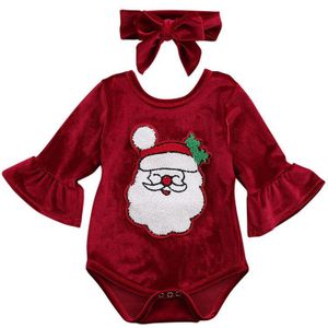 0-24M Pasgeboren Baby Kids Baby Meisje Jongen Romper Kerstman Lange Mouwen Jumpsuit Playsuit Hoofdband Baby Kleding xmas Outfits 2 Stuks