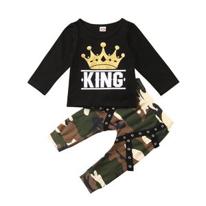 Herfst Peuter Kids Jongen Kleding Set Koning Kroon Trui Lange Mouwen Tops + Camo Harem Broek 2 stks set Kinderen Kleding