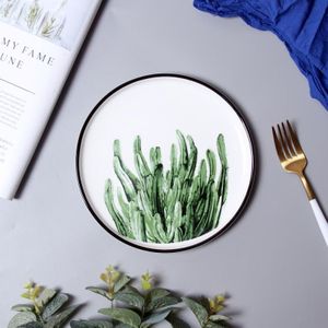 Creatieve Groene Plant Keramische Plaat Nordic Minimalistische Plant Patroon Schotel Dessertbord Keuken Servies Huishoudelijke Artikelen