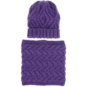 Vrouwen Effen Kleur Gebreide Sjaal Set Hals Beanie Hat Warm Eenvoudige Katoenen Pluche Zachte Plus Cap Kragen Sjaals Voor Vrouwen