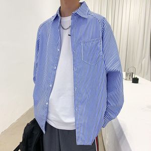 Mannen Shirts Gestreepte Vintage Alle-Match Koreaanse Harajku Mens Eenvoudige Oversize Streetwear Leisure Mannelijke Uitloper Ulzzang Losse Bf
