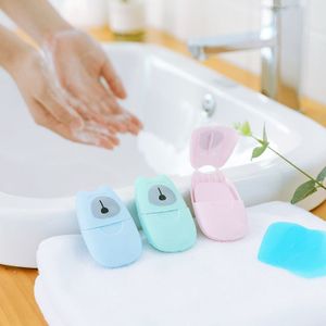 50 Stuks Wegwerp Boxed Zeep Reizen Draagbare Hand Wassen Box Scented Slice Sheets Mini Zeep Papier Willekeurige Kleur
