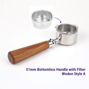 51Mm Bodemloze Koffie Handvat Met Niet-Druk Filter Mand Voor Espressomachine Roestvrij Stalen Onderdelen 3 Lugs handvat