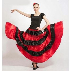 Korting Goedkope Zwart Rood Vrouwen Meisjes Moda Flamenca Gewaad Jupe Flamenco Lange Falda Flamenco