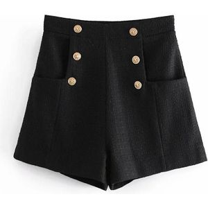Vrouwen Geweven Bermuda Hoge Taille Metalen Knoppen Toevallige Elegante Mode Vrouwen Shorts