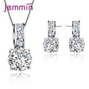 925 Zilveren Sieraden Set Voor Vrouwen 100% 925 Sterling Zilver Cz Hoepel Oorbellen Ketting Set Wedding Party Sieraden