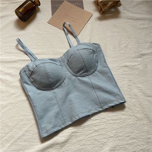 2022 Lente Mode Denim Tank Tops Vrouwen Mouwloze Slanke Dunne Korte Cropped Feminino Solid Basic Casual Jean Hemdje Vrouwelijke