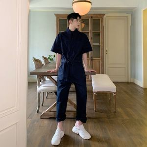 Mannen Hip-Hop Punk Jumpsuit Overalls Romper Lange Cargo Broek Man Korte Mouwen Effen Kleur Casual Jumpsuits Overalls Enkel lengte