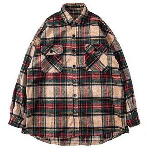 Lacible Dikke Plaid Shirt Jassen Mens Vintage Losse Lange Mouw Winter Harajuku Streetwear Knop Shirts Mannen Katoen Uitloper