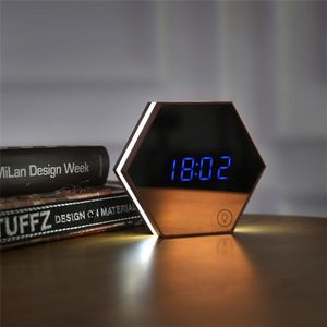 Digitale Wekker Multifunctionele Led Scherm Bureau Klokken Opknoping Horloge Nachtlampje Make-Up Spiegel Home Decor