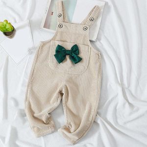 Lente Herfst Corduroy Overalls Met Pocket Strik Decoratie Meisje Kleding Kid Kleding Jumpsuit Voor Kinderen