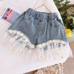 Zomer Meisjes Shorts Baby Mini Jeans Kids Denim Shorts Kinderen Bodems Streetwear Borduren Bloemen Mesh Bodem 1 Tot 8 jr