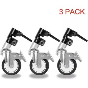 3 Stuks Light Stand Wielen 16mm - 360° Zwenkwielen Met Rem Voor Statief, Fotografie & Live Streaming