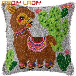 Klink Haak Kussen Little Grey Uil Kussensloop Gedrukt Kleur Canvas Acryl Garen Latched Haak Kussen Gehaakte Kussenhoes Kits