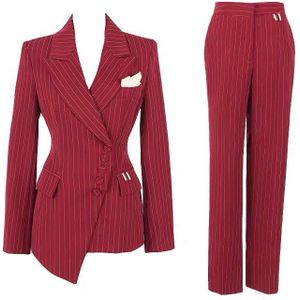 Werk Broek Past Ol 2 Stuk Sets Enkele Breasted Gestreepte Blazer Jacket & Rits Broek Pak Voor Vrouwen Set Feminino lente