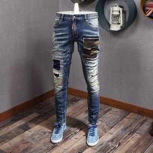 Streetwear Mannen Jeans Slim Ripped Jeans Mannen Spliced Punk Broek Ontwerper Camouflage Pocket Hip Hop Jeans Mannen