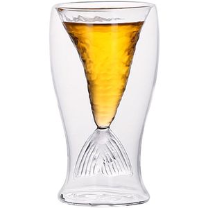 80Ml Mermaid Vissenstaart Wijn Glas Dubbele Laag Bier Whiskey Cocktail Mok Cup