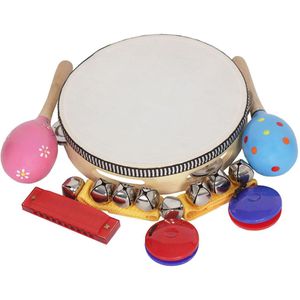 8 stks/set Muzikaal Speelgoed Orff-instrumenten Sets Band Ritme Kit Inclusief Tamboerijn Maracas Castagnetten Handbells Harmonica voor Kids