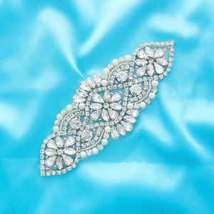 Handgemaakte Bruiloft Kralen Crystal Rhinestone Applique Zilver Rose Goud Bruids Riem Ijzer Op Voor Trouwjurk