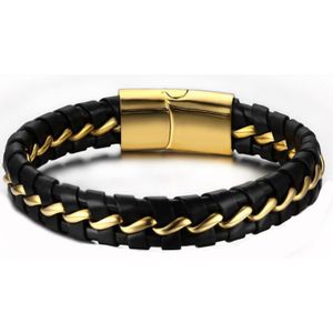 Zwart Lederen Armbanden Heren Rvs Hip Hop Punk Armband Bedelarmband Luxe Cadeaus Voor Mannelijke Accessoires