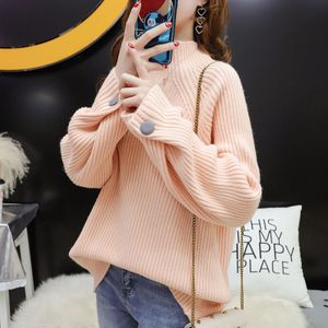 PEONFLY Vrouwen Trui En Trui Herfst Vrouwen Effen Kleur Coltrui Losse Retro Trui Vrouwelijke Gebreide Jumper