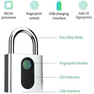 Ams-Vingerafdruk Hangslot-Smart Keyless Biometrische Lock Voor Gym, Locker, Outdoor Deur, Rugzak, bagage Koffer, Fiets, Kantoor,