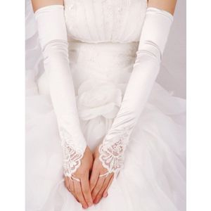 Womens Lange Handschoenen Vingerloze Borduren Lace Trim Kralen Pailletten Bridal Wedding Accessoire
