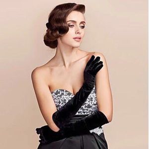 Lzl Thuis Bruiloft Accessoires Zwarte Lange Handschoenen Met Vingers Vintage Satijn Zwarte Avond Prom Dress Bridal Handschoenen