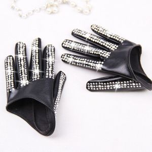 Vrouwen Mode Half Palm Handschoenen Dame Rood Wit Zwart Pu Lederen Handschoenen Mannen Hip-Hop Rhinestone diy Dansen Handschoenen