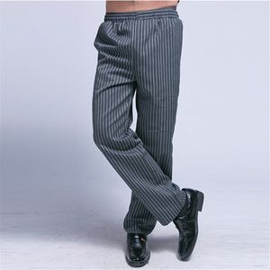 Unisex Mannen Gestreepte Elastische Taille Werk Broek Cozinha Hotel Chef Koken Ober Werkkleding Food Service Keuken Casual Lange Broek