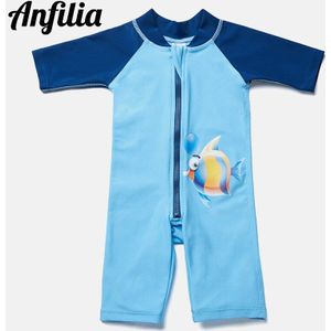 Anfilia Een Stuk Baby Boy Rits Badmode Kinderen Rashguard Badpak Kind Korte Mouw Uitslag Bewakers UPF 50 + Strand dragen Huid past