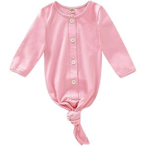 Katoen mode button knoop gown baby jongens en meisjes mosterd roze mint streep grijs multicolor lange mouwen slapen gown romper