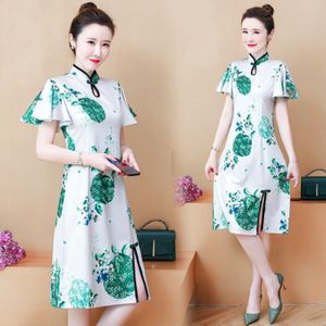 Losse M-4XL Plus Size Folk-Custom Korte Mouw A-lijn Vrouwen Midi Jurk Zomer Chinese Stijl Cheongsam Jurken Voor Vrouw qipao