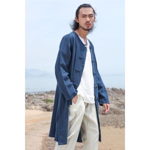 Mannen Chinese Stijl Katoen Qipao Tops Lange Gewaad Windjack Retro Zen Thee Tang Pak Casual Blouse Kung Fu Overhemd Vest jas Gown