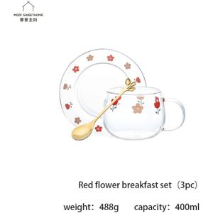 Mdzf 400Ml Bloem Melk Cup Met Lepel Koffie Ontbijt Mok Set Dessertbord Japanse Stijl Water Kop En Schotel leuke Meisjes